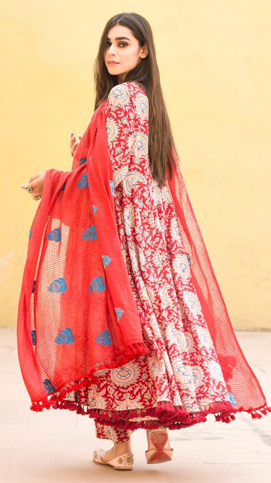 Acacia Red Anarkali Set