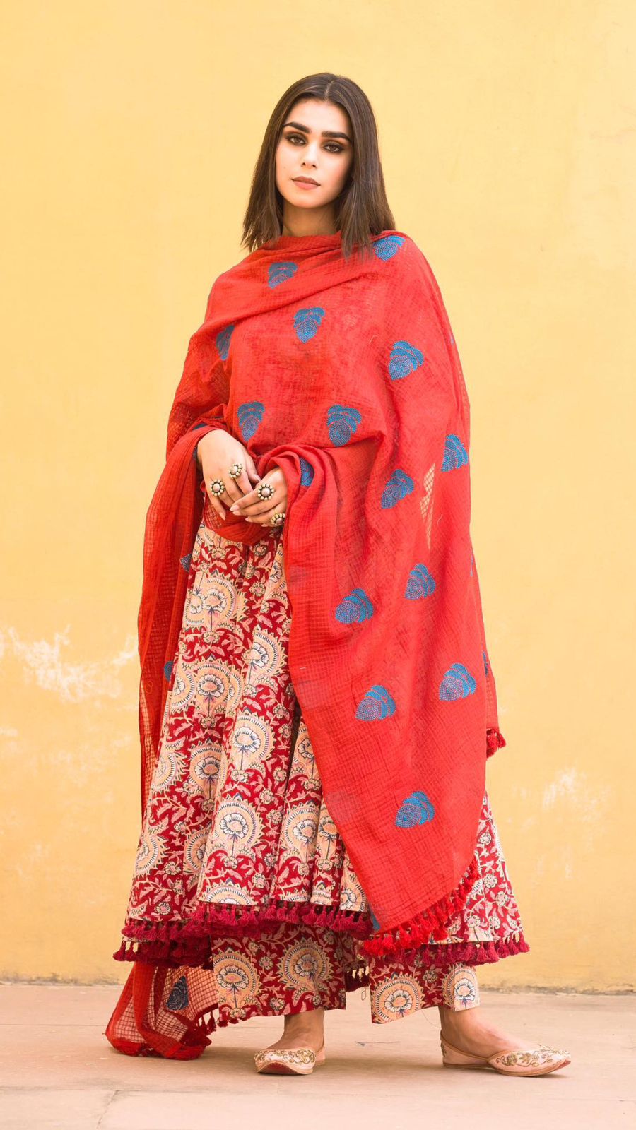 Acacia Red Anarkali Set