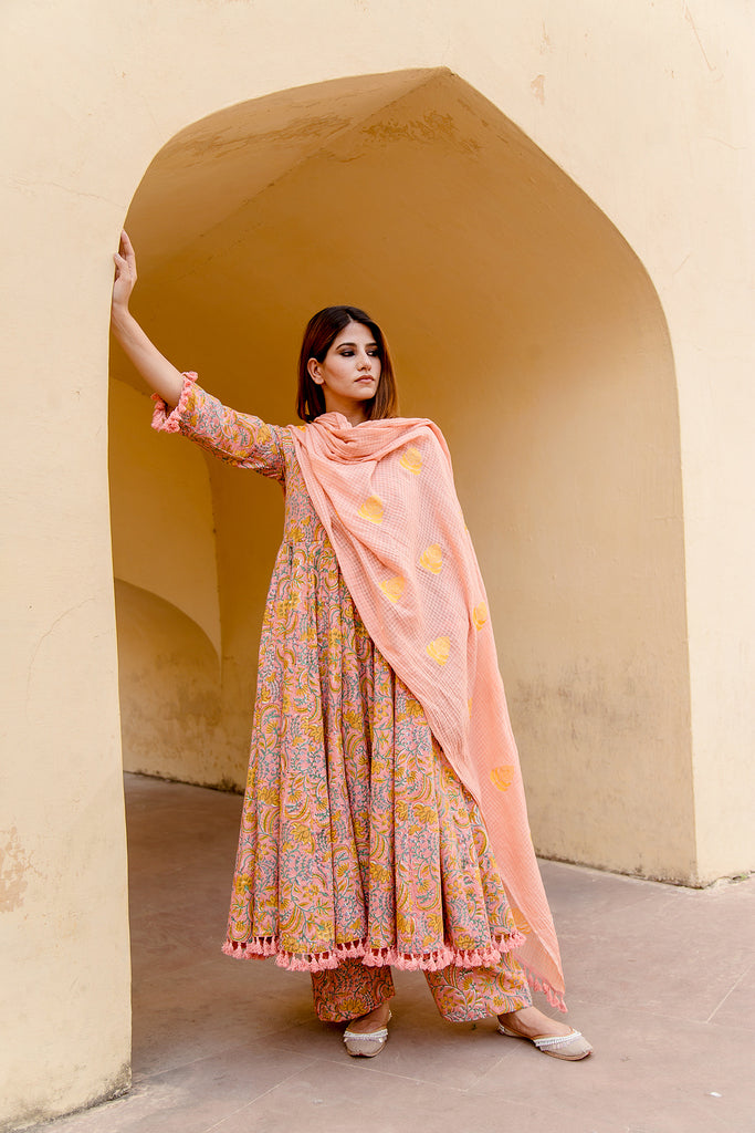 Acacia Peach Anarkali Set