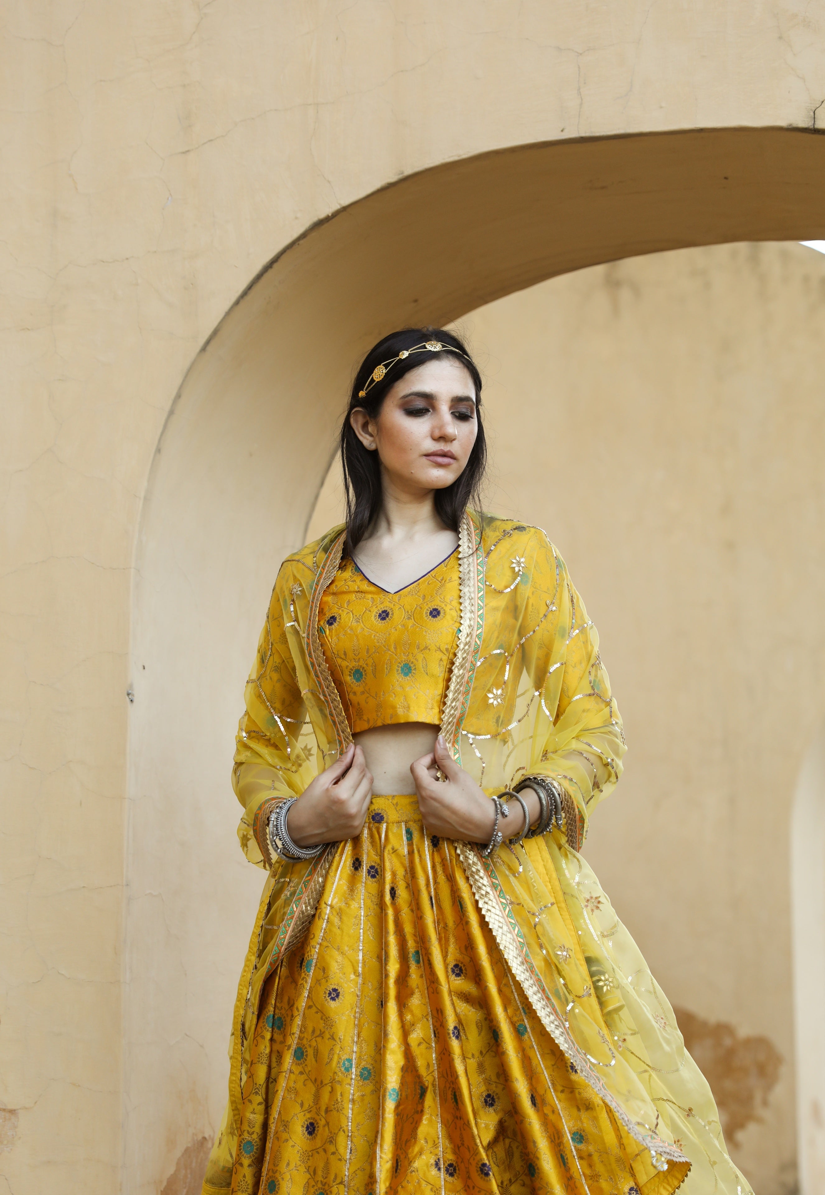 Yellow Lehenga with Lemon Green dupatta | Yellow lehenga, Haldi outfits,  Ceremony dresses