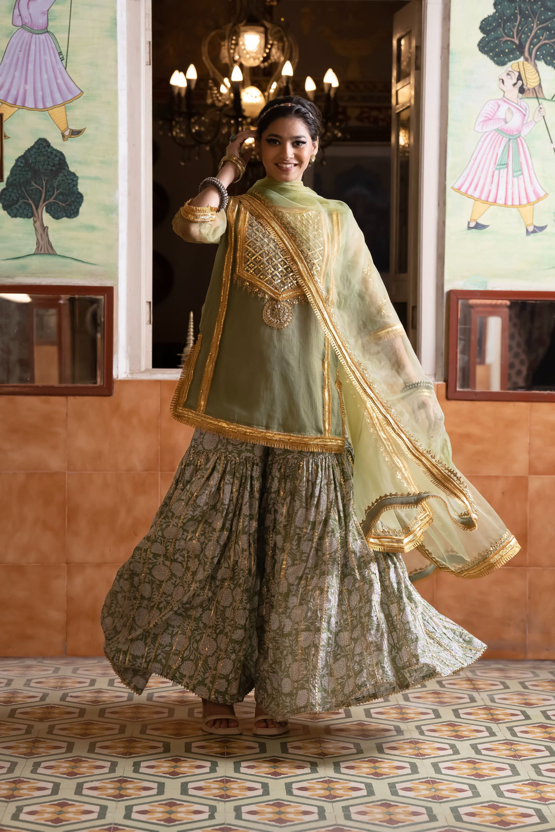 ASMAAN GREEN SHARARA SET Gulabo Jaipur