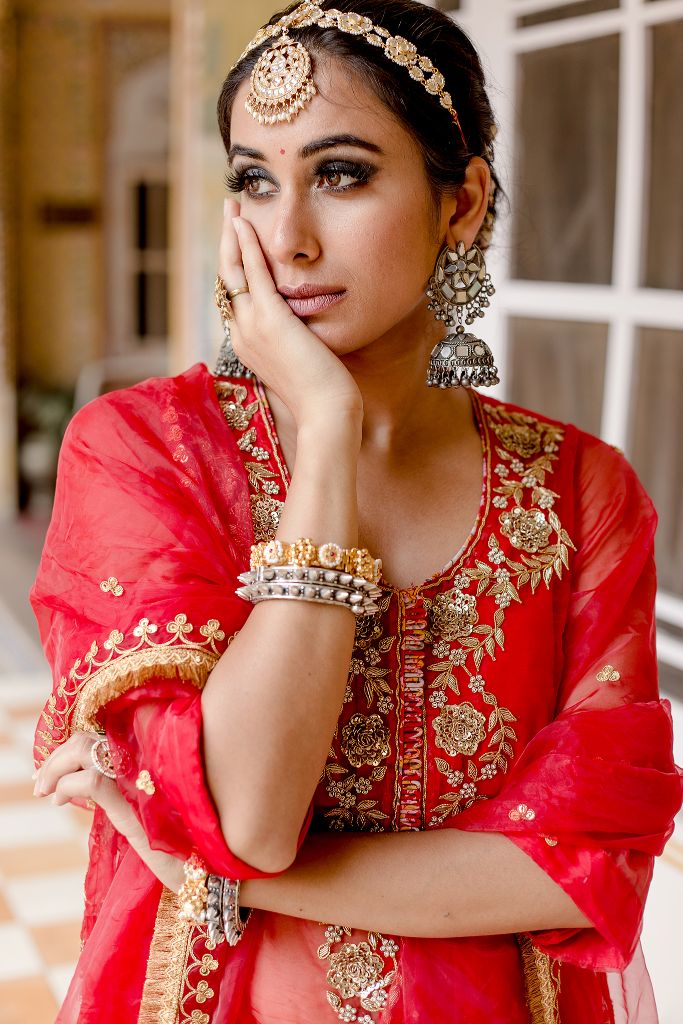 ATEFA RED SHARARA SET Gulabo Jaipur