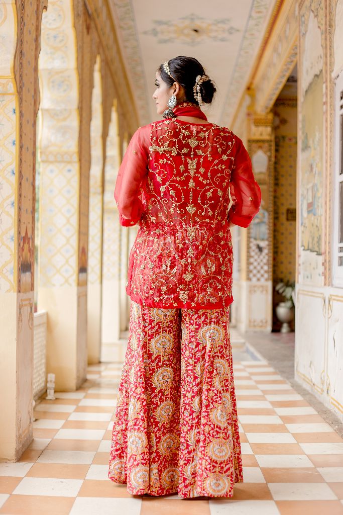 ATEFA RED SHARARA SET Gulabo Jaipur