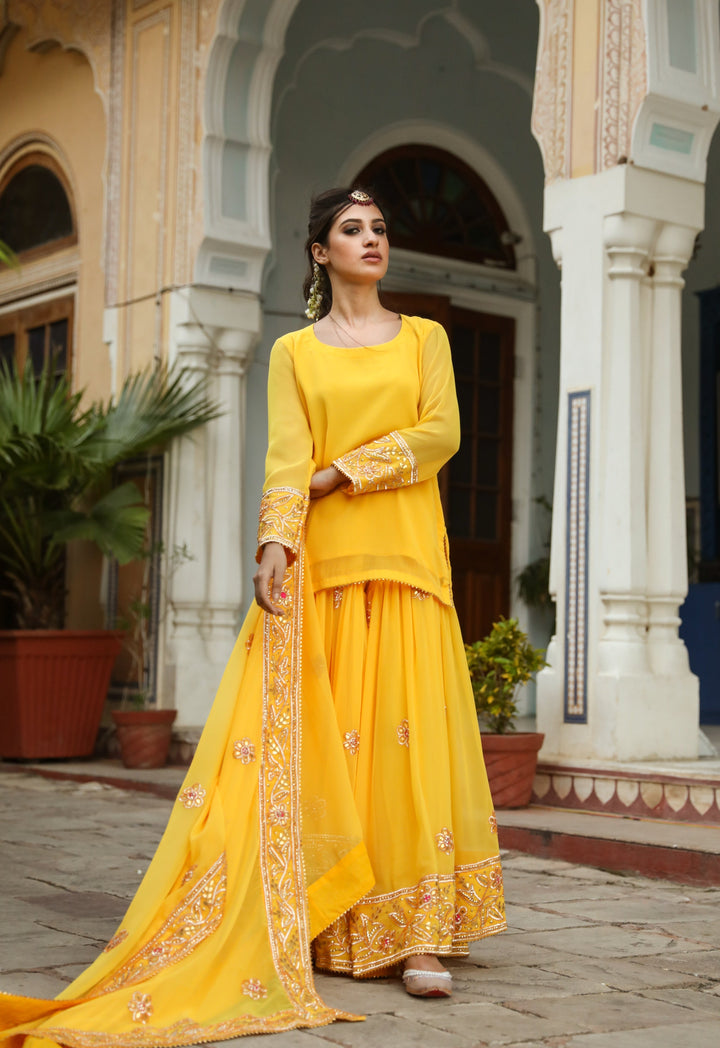 Afroz Yellow Sharara Set Gulabo Jaipur