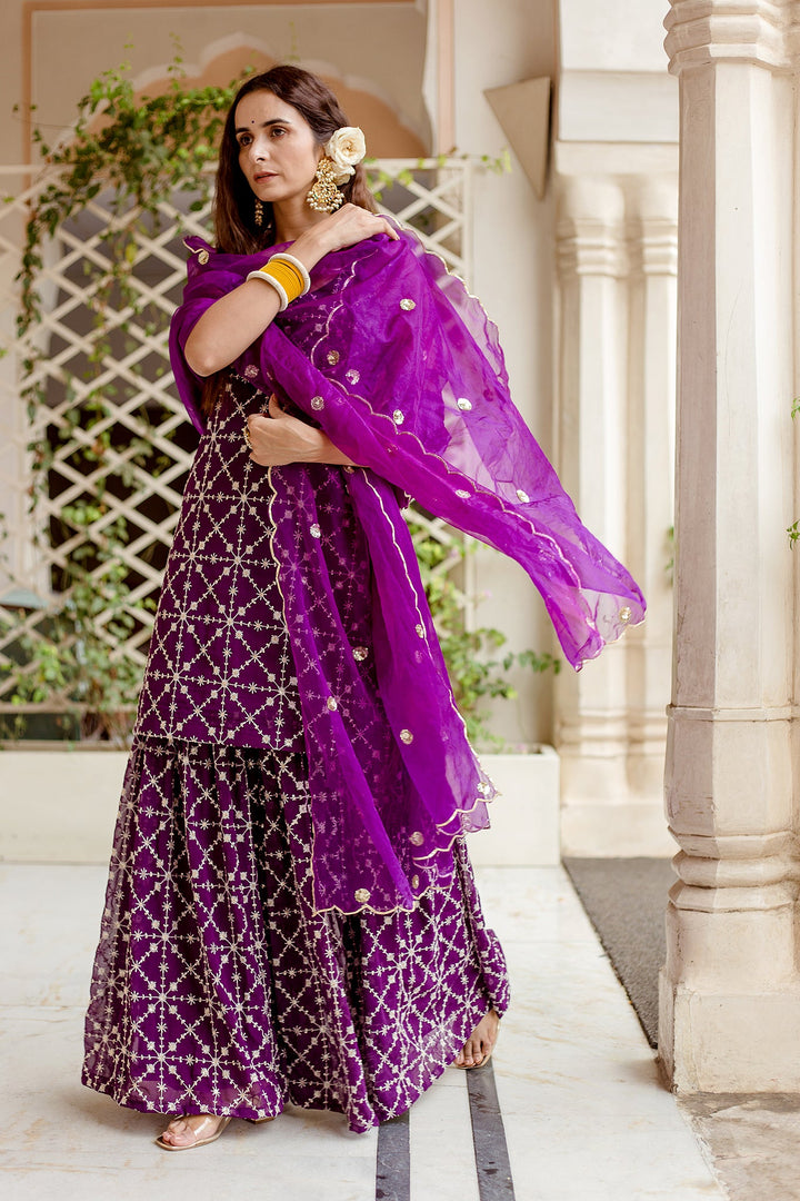 Bahaar Purple Sharara Set Gulabo Jaipur