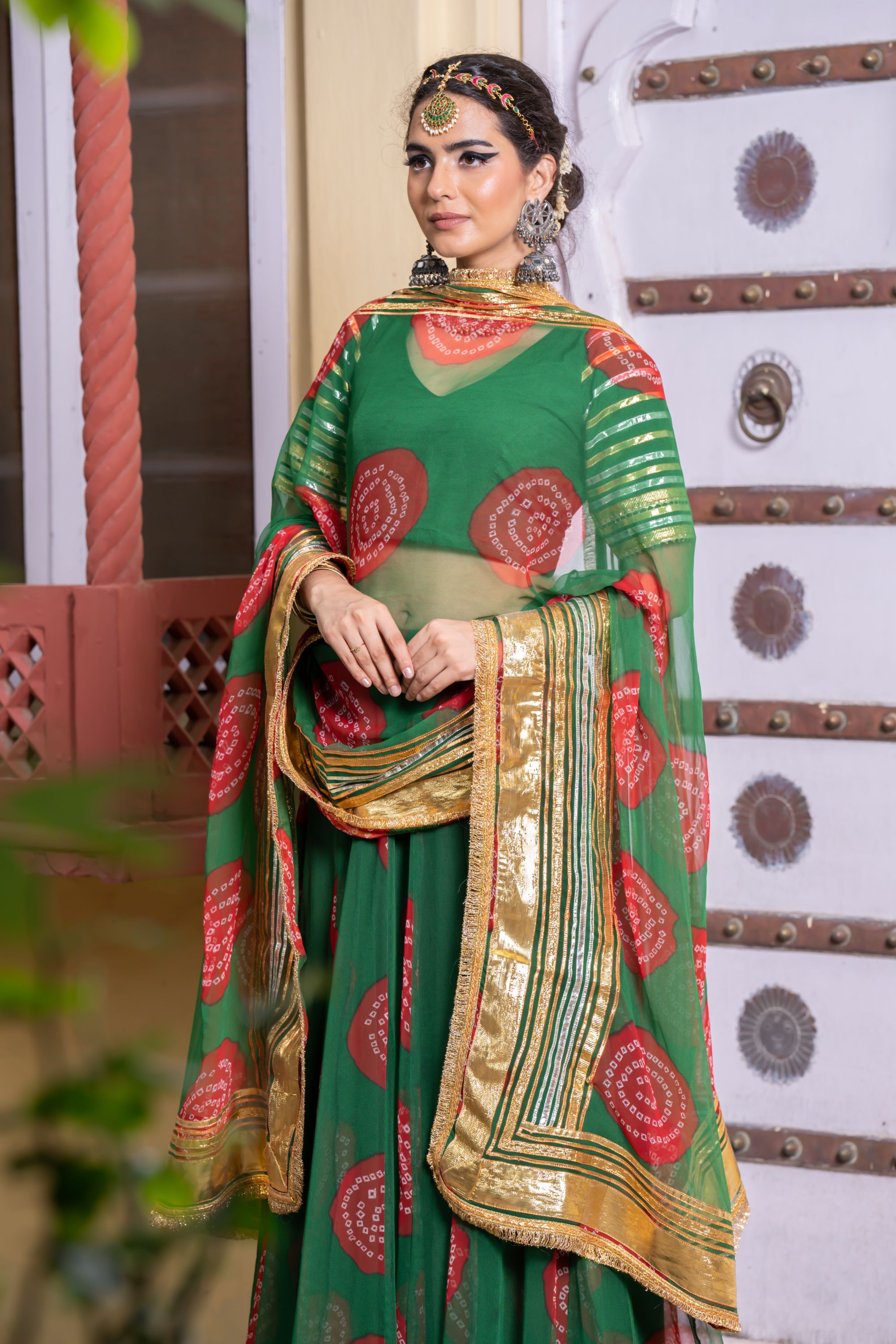 Orange and Green Color Wedding Wear Silk Jacquard Lehenga & Blouse wit –  fashionnaari