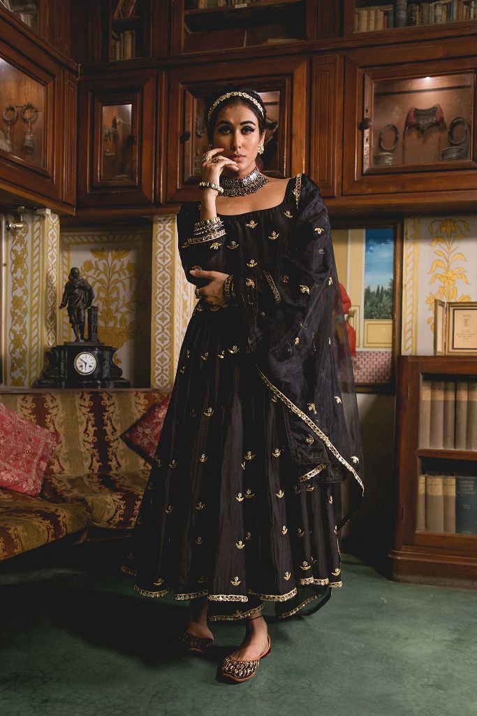 CHANDNI BLACK ANARKALI SET Gulabo Jaipur