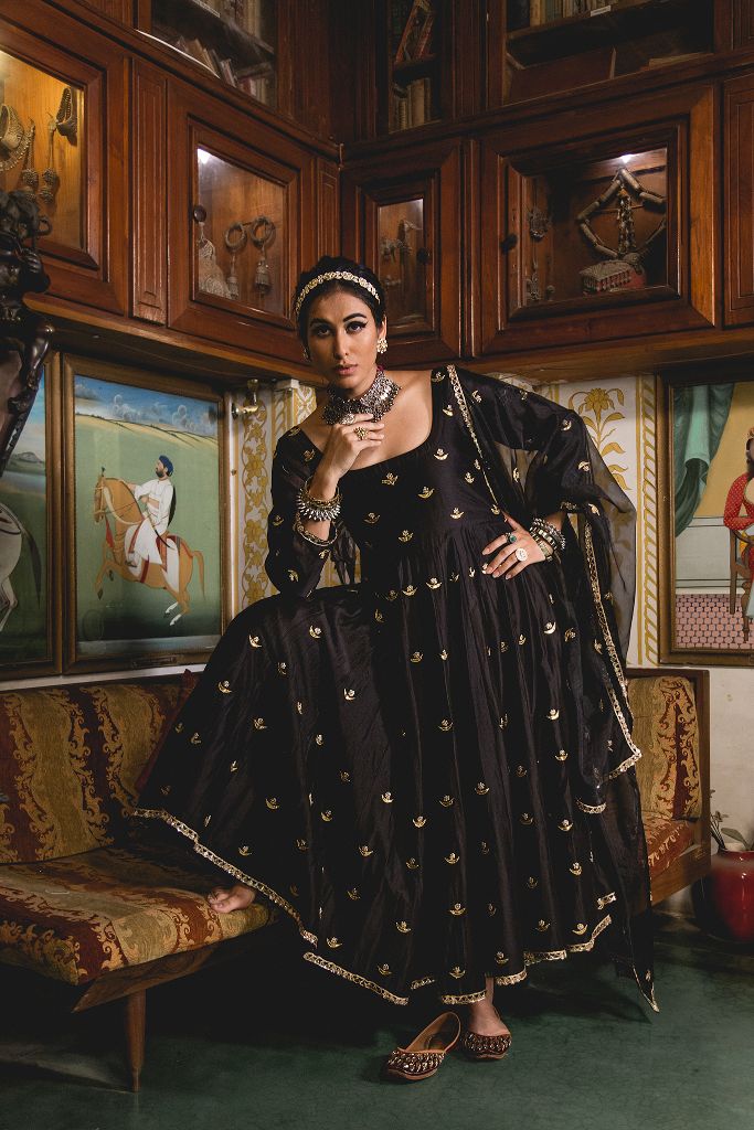 CHANDNI BLACK ANARKALI SET Gulabo Jaipur