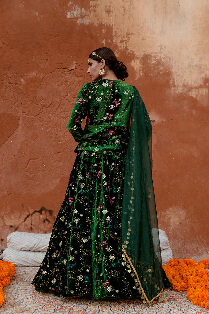 Bottle Green Lehenga Choli | Perfect Outfit for Mehendi and Reception