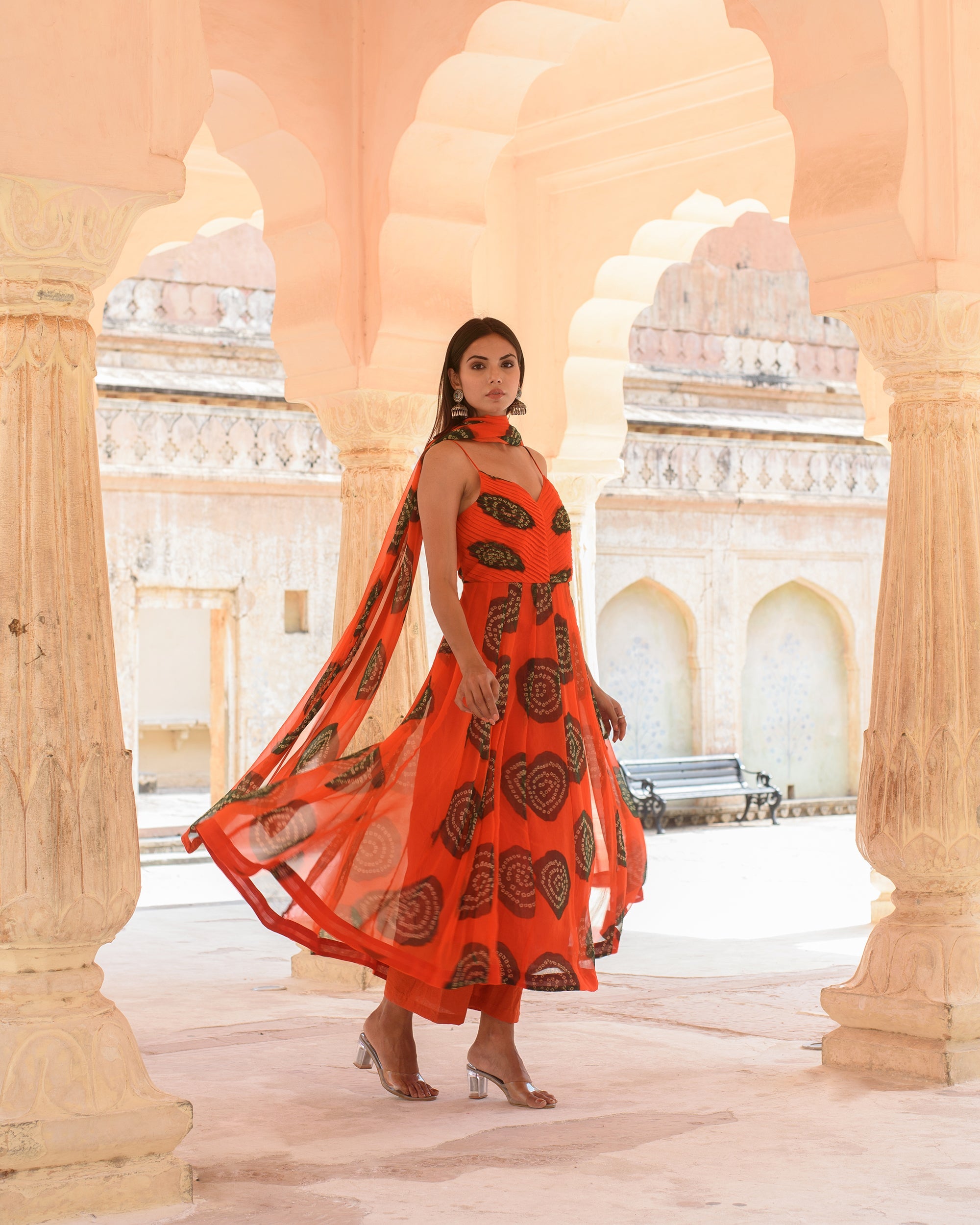 Orange shop anarkali dress