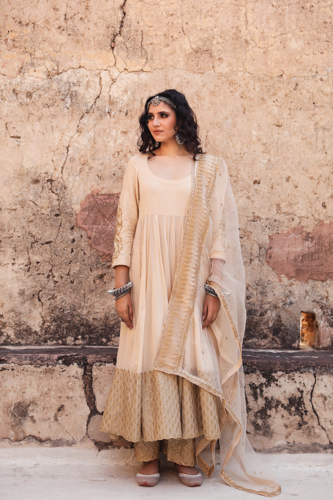 Gulzar Beige Anarkali set Gulabo Jaipur