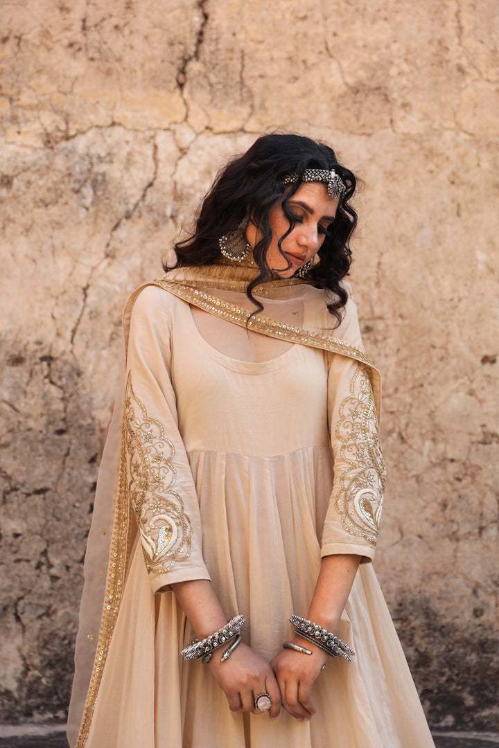 Gulzar Beige Anarkali set Gulabo Jaipur