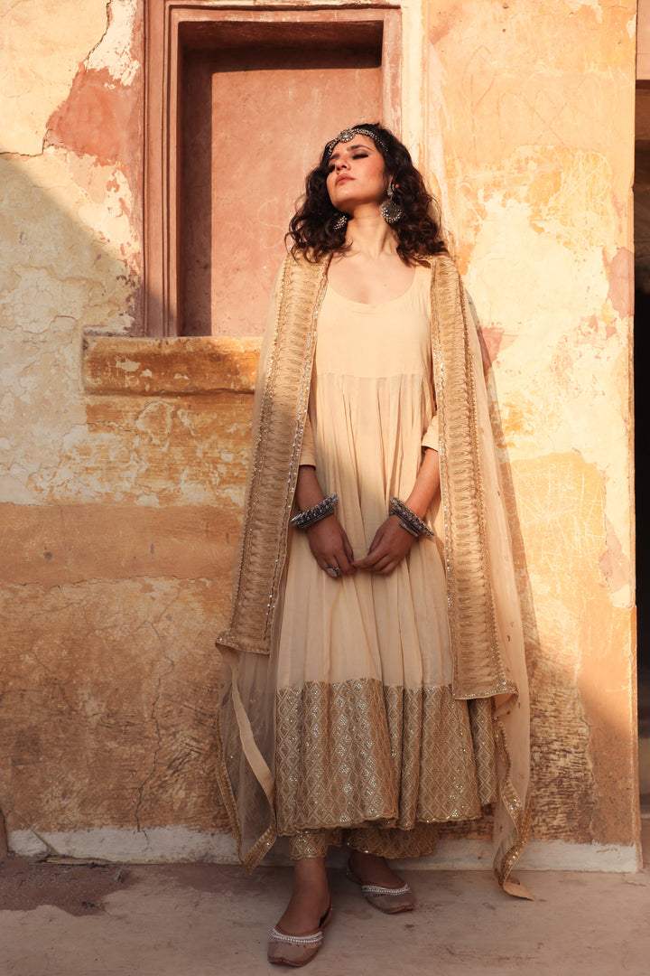 Gulzar Beige Anarkali set Gulabo Jaipur