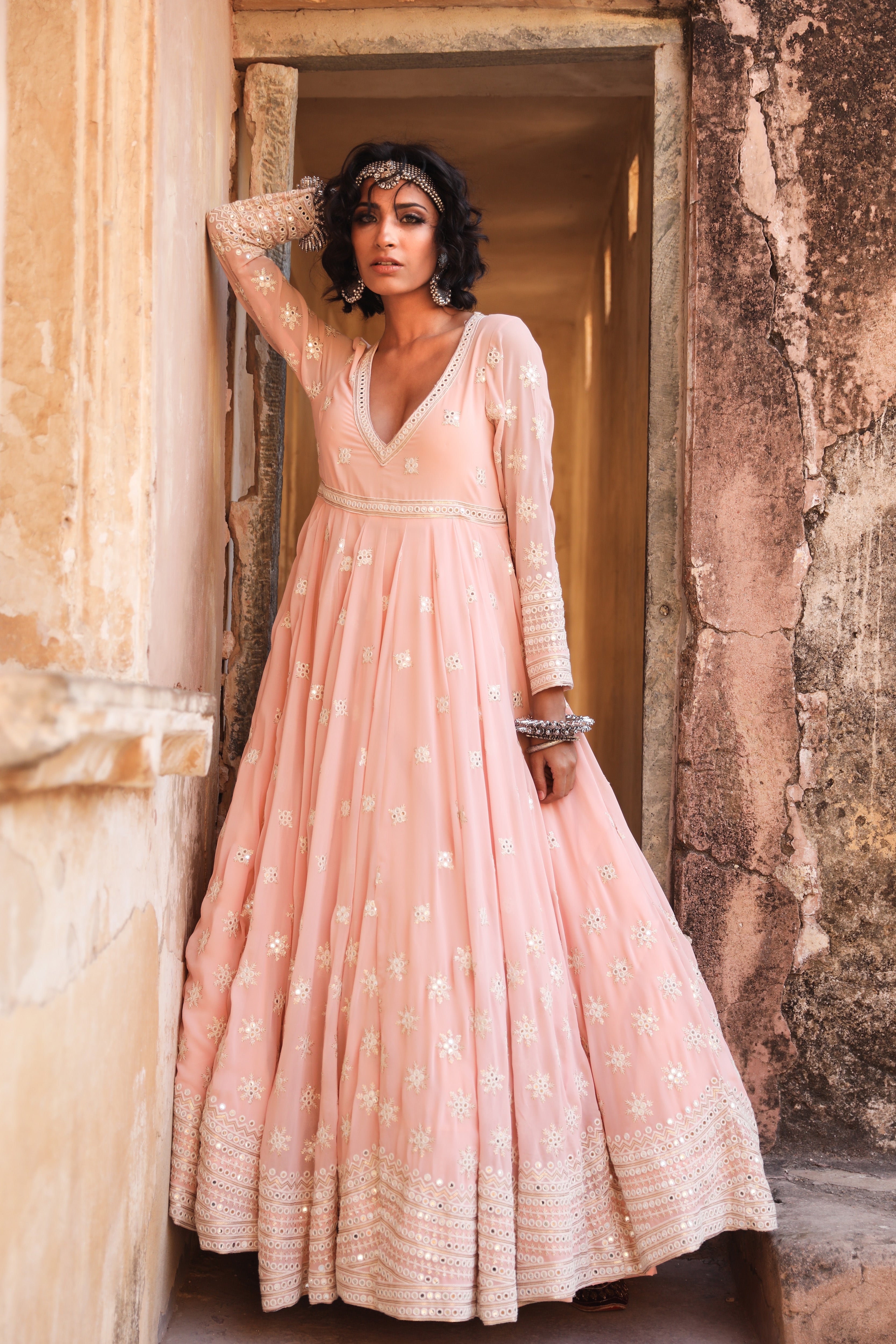 Peach shop colour gown