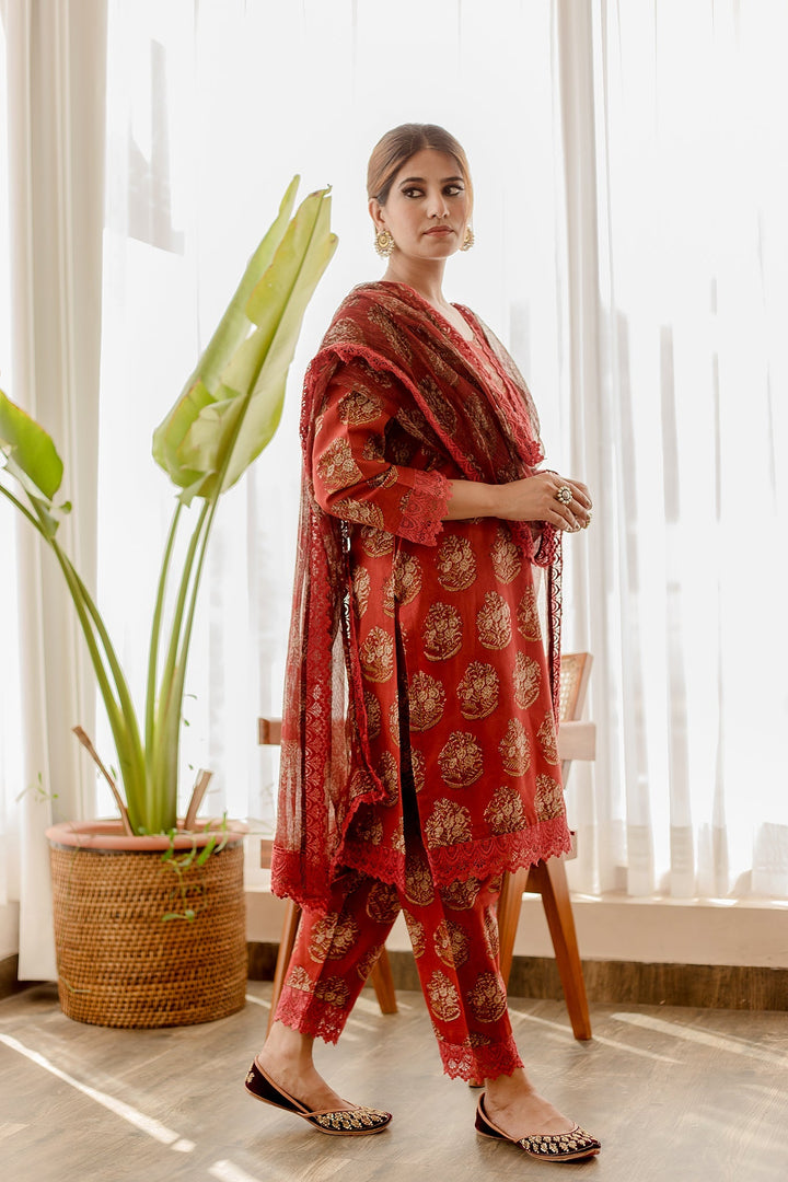 JASMINE RED STRAIGHT SET Gulabo Jaipur