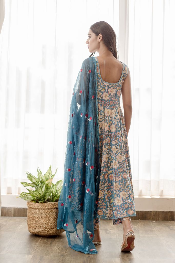 KUSHA BLUE ANARKALI SET Gulabo Jaipur