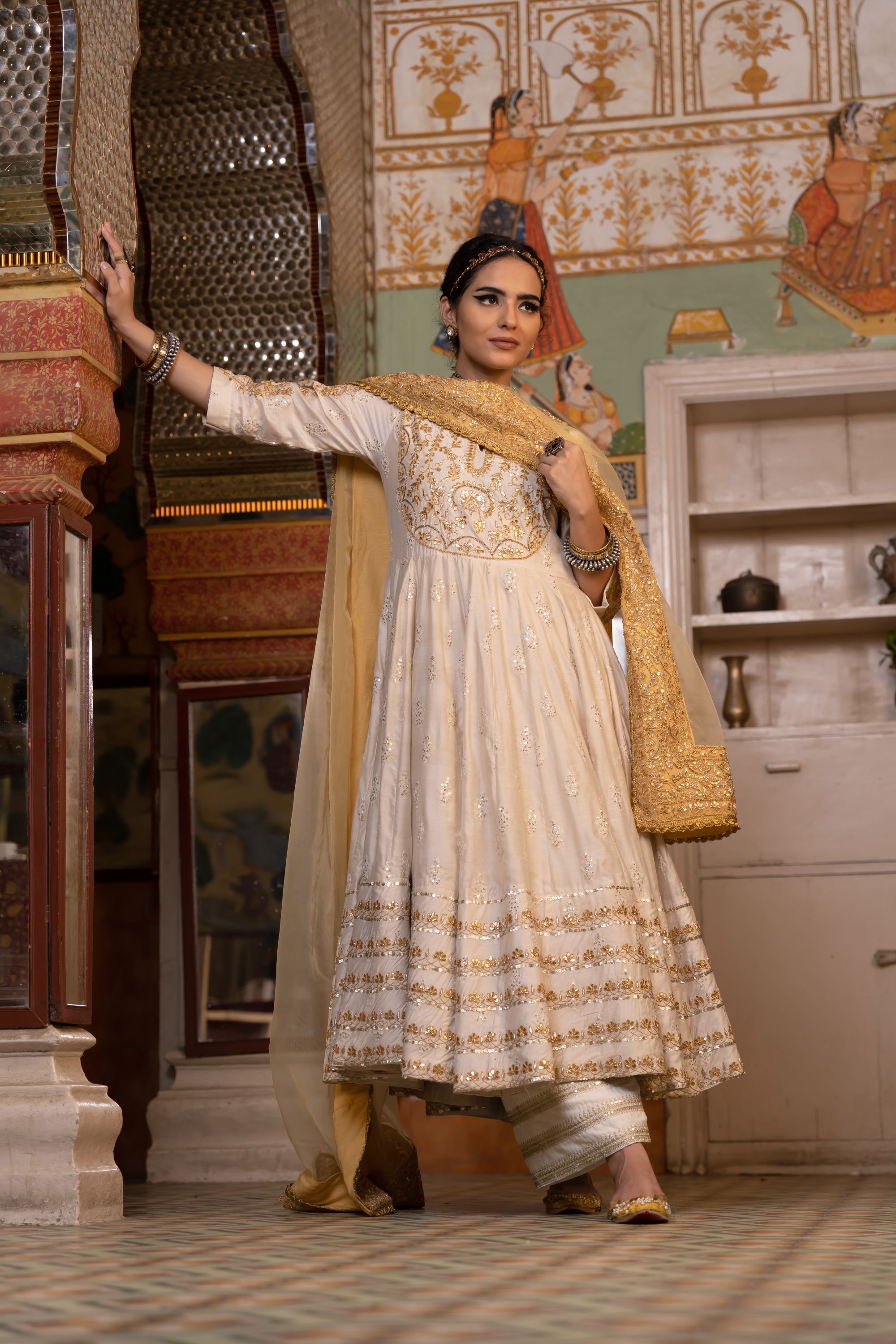 Classic off white anarkali – Kuro Clothing India