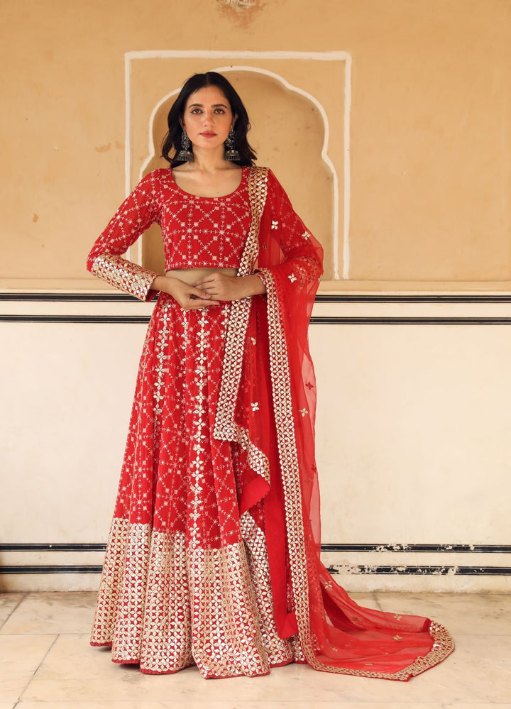 Nanda Red Lehenga Set Gulabo Jaipur