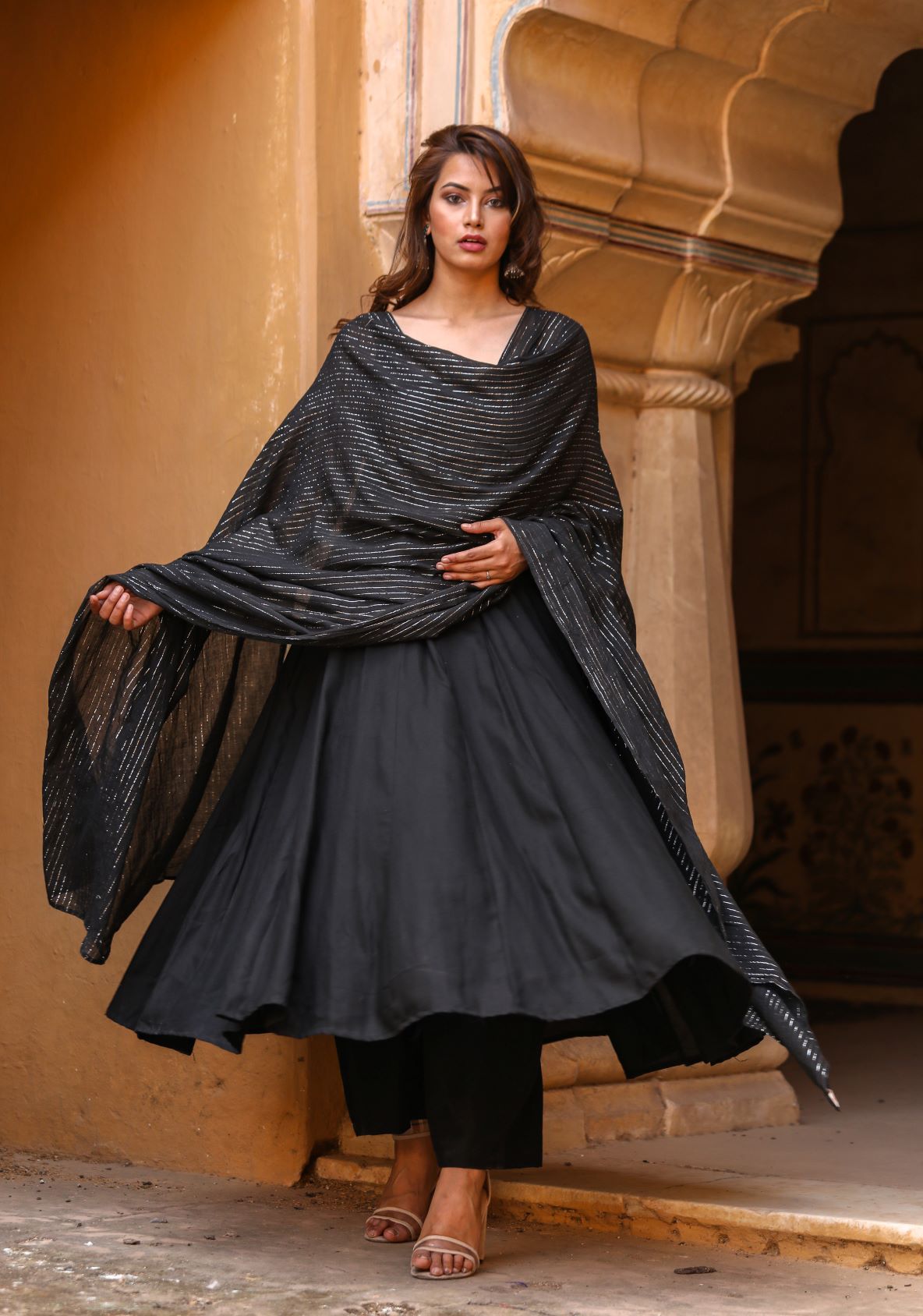 Black anarkali with outlet dupatta