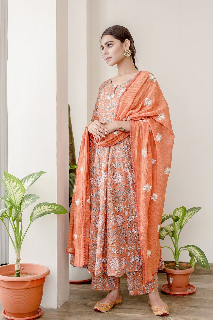 ORCHID ORANGE ANARKALI SET Gulabo Jaipur