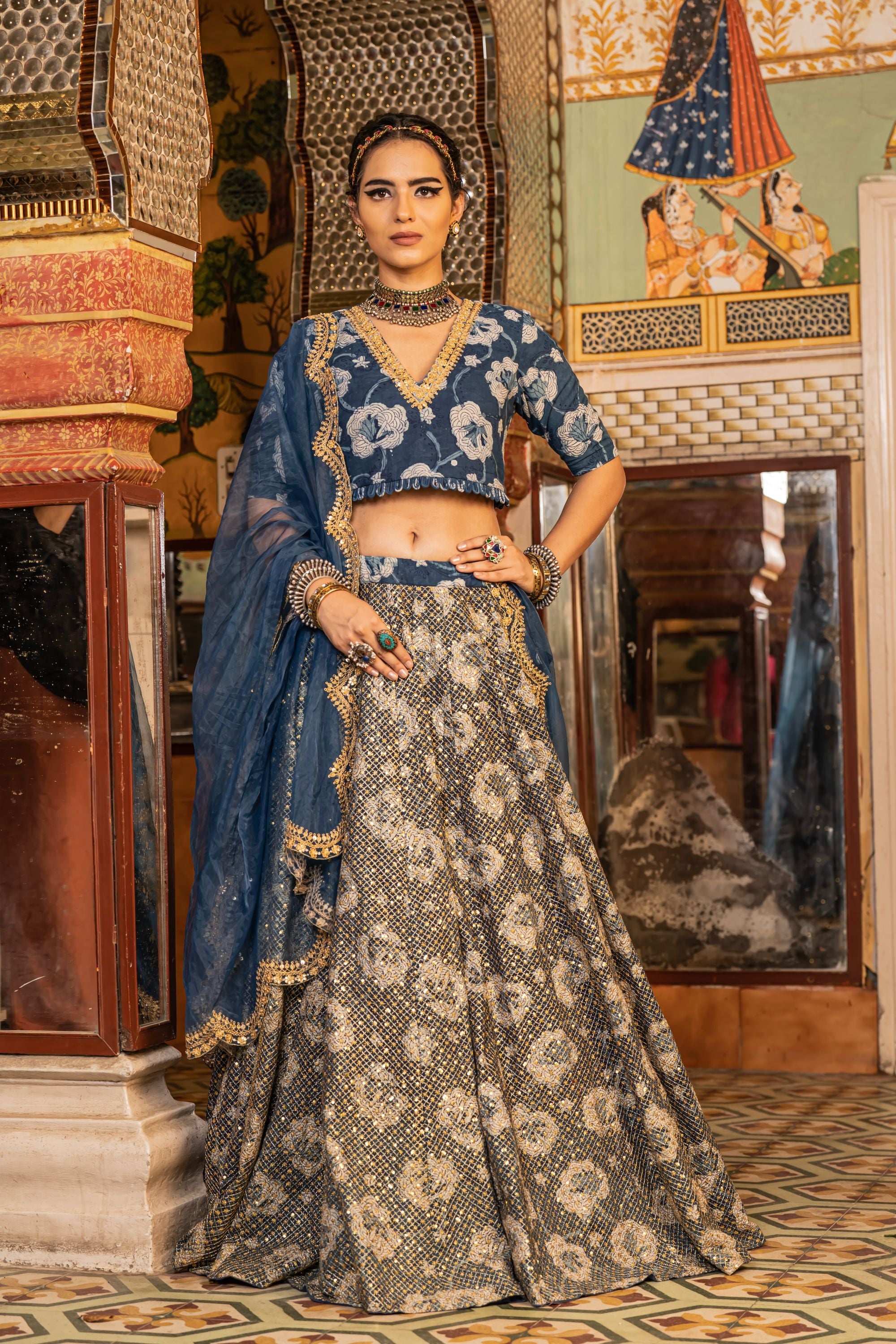 Buy Black Cotton Embroidered And Printed Resham Deep Parveen & Lehenga Set  For Women by Gulabo Jaipur Online at Aza Fashions.