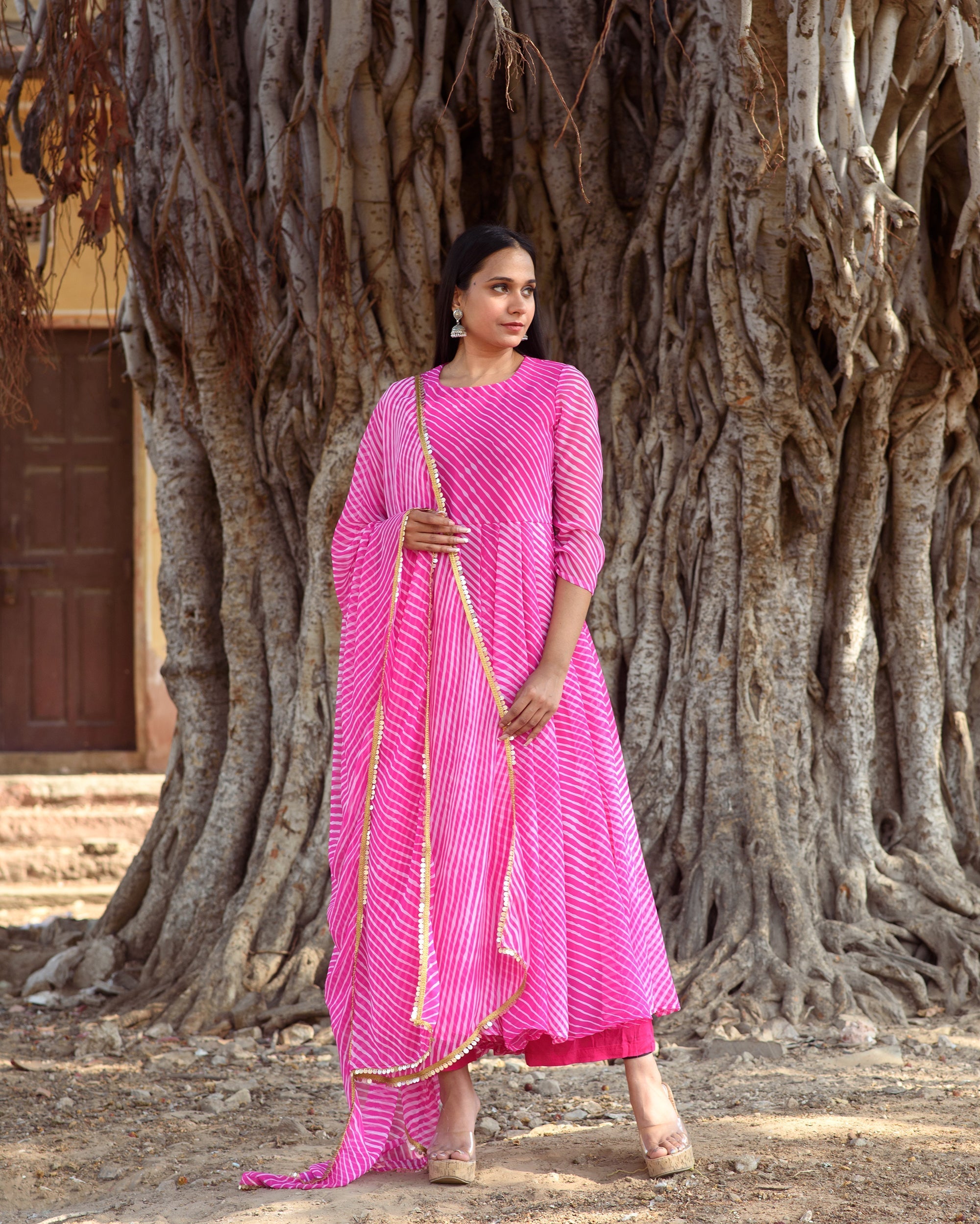 Pink hot sale cotton anarkali