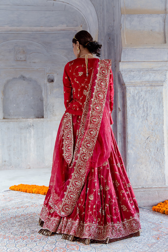 Red Woven Banarasi Silk Lehenga Choli & Dupatta 2372LG07