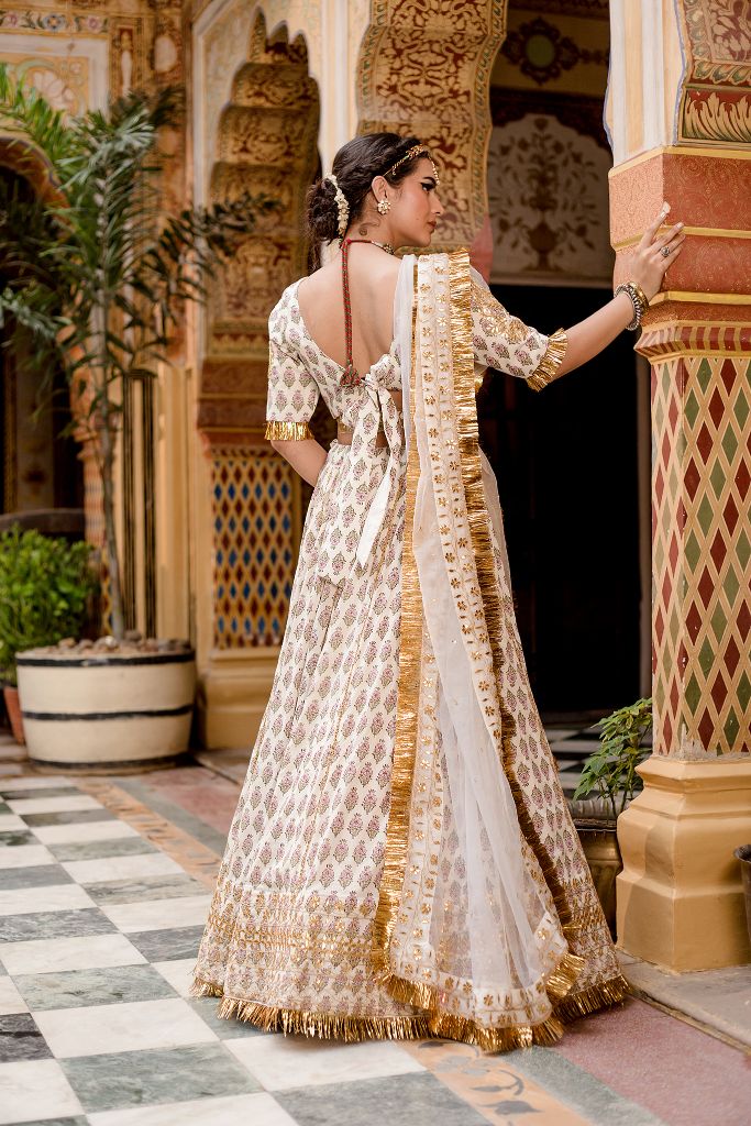 Indian Rajasthani Designer Bandhej Silk Lengha With Heavy Aari Work Gota  Patti Lace Border Wedding Lehenga - Etsy Hong Kong