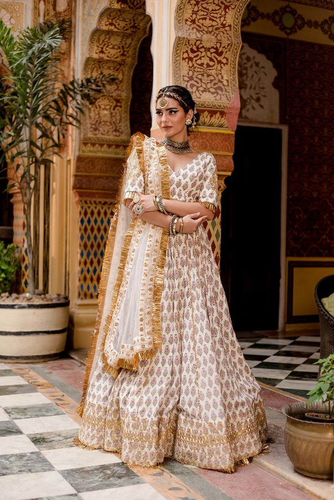 White Lehenga Choli with colorful Chikankari work - Dress me Royal