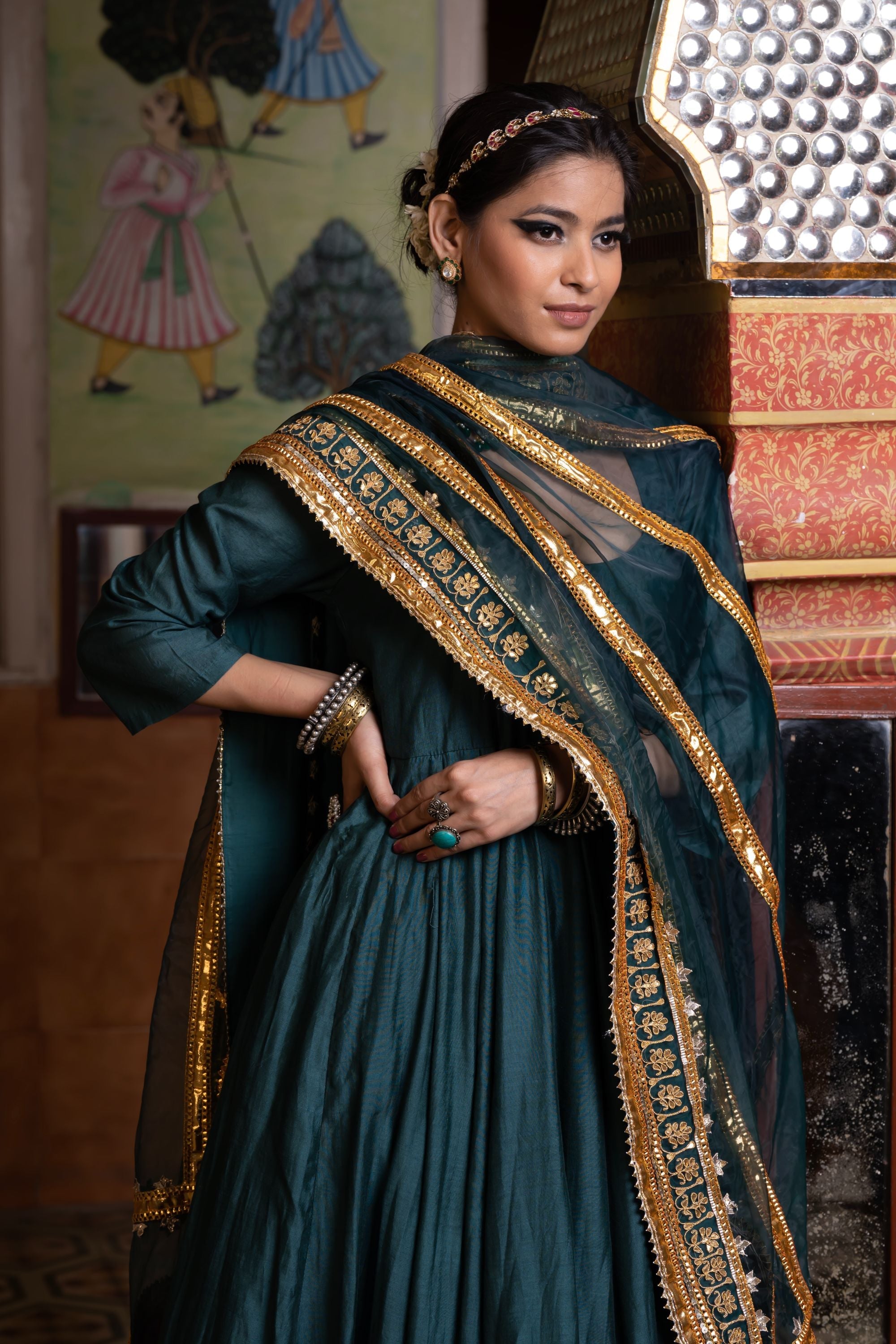 SHRI EMERALD GREEN ANARKALI SET Gulabo Jaipur 1363