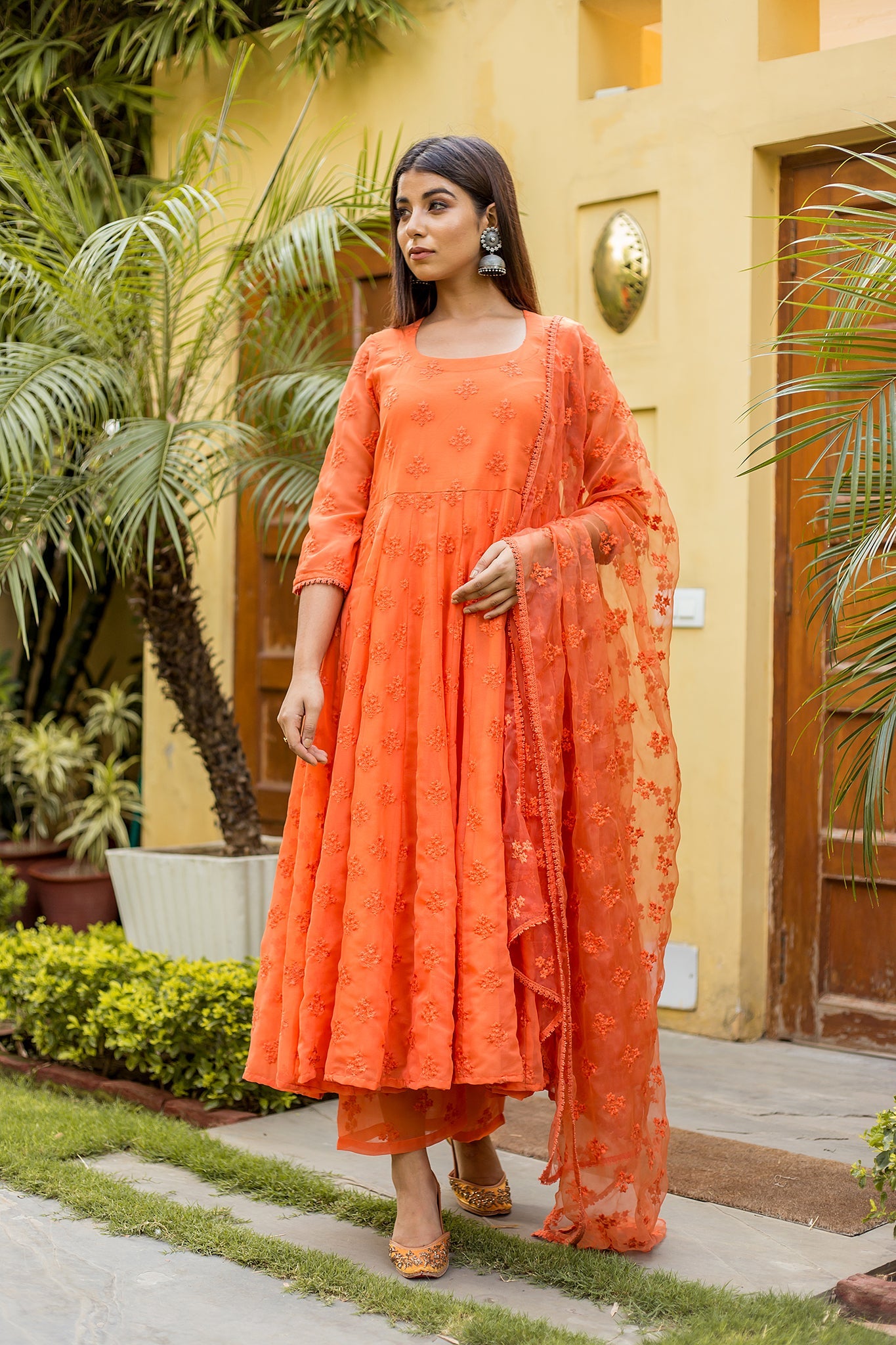 Orange colour hotsell anarkali dress