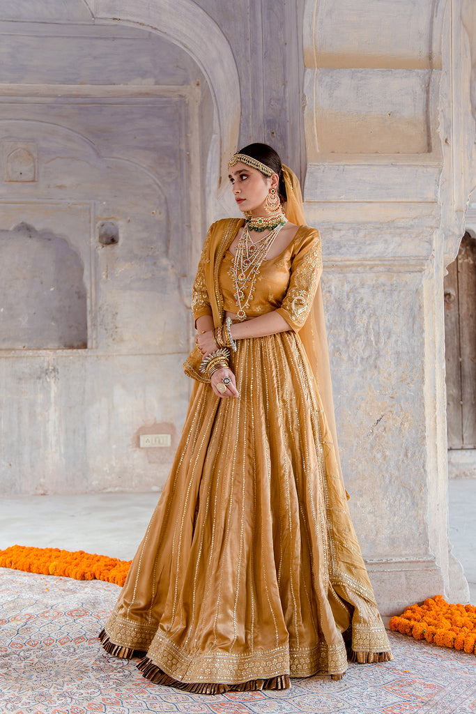 Georgette Kachi Patti Shagun Peach Lehenga with Dupatta