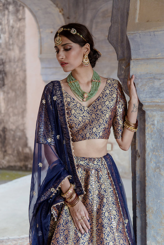 Adorable Sky Blue Lehenga Choli For Bride