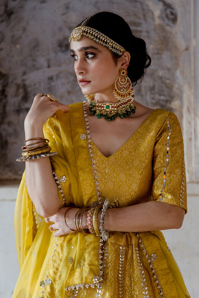 Yellow Threadwork Lehenga with Abla and Sequins Blouse - Anisha Shetty -  East Boutique