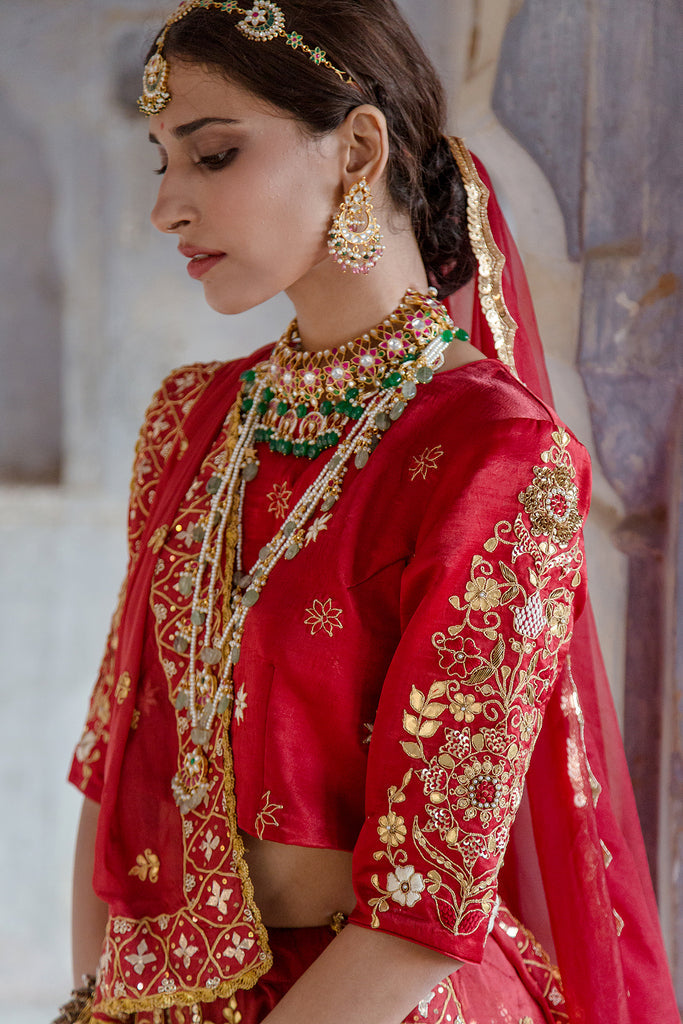Deep Red Embellished Bridal Velvet Lehenga Set With Dupatta - Mahima  Mahajan- Fabilicious Fashion