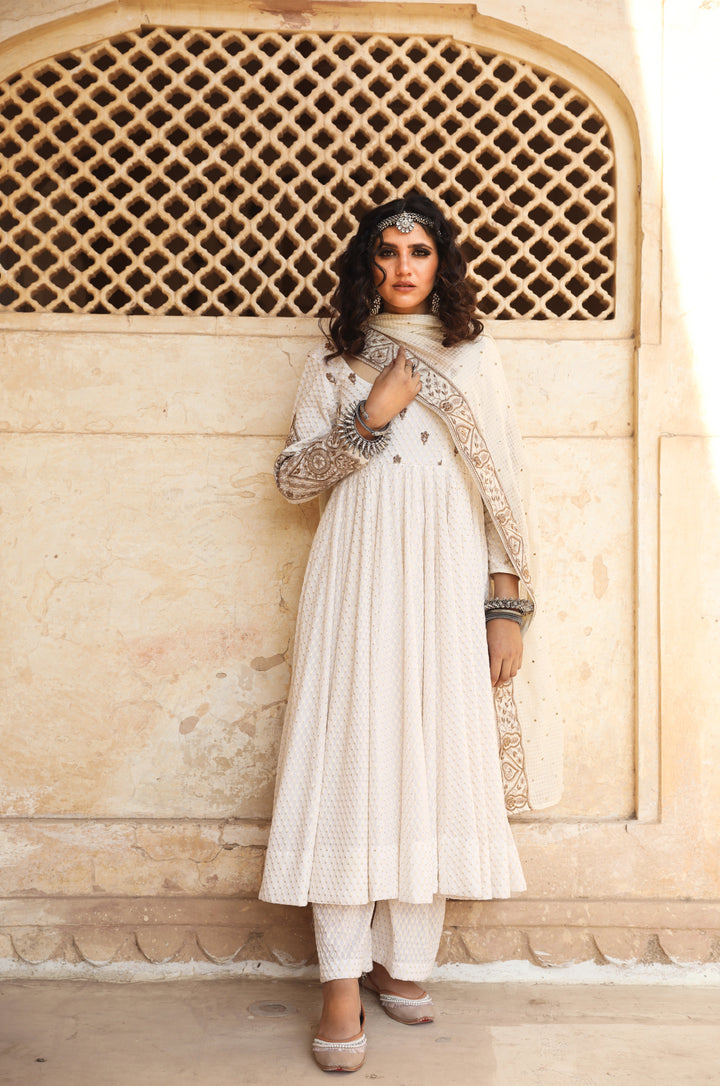 ZOHRA WHITE ANARKALI SET Gulabo Jaipur