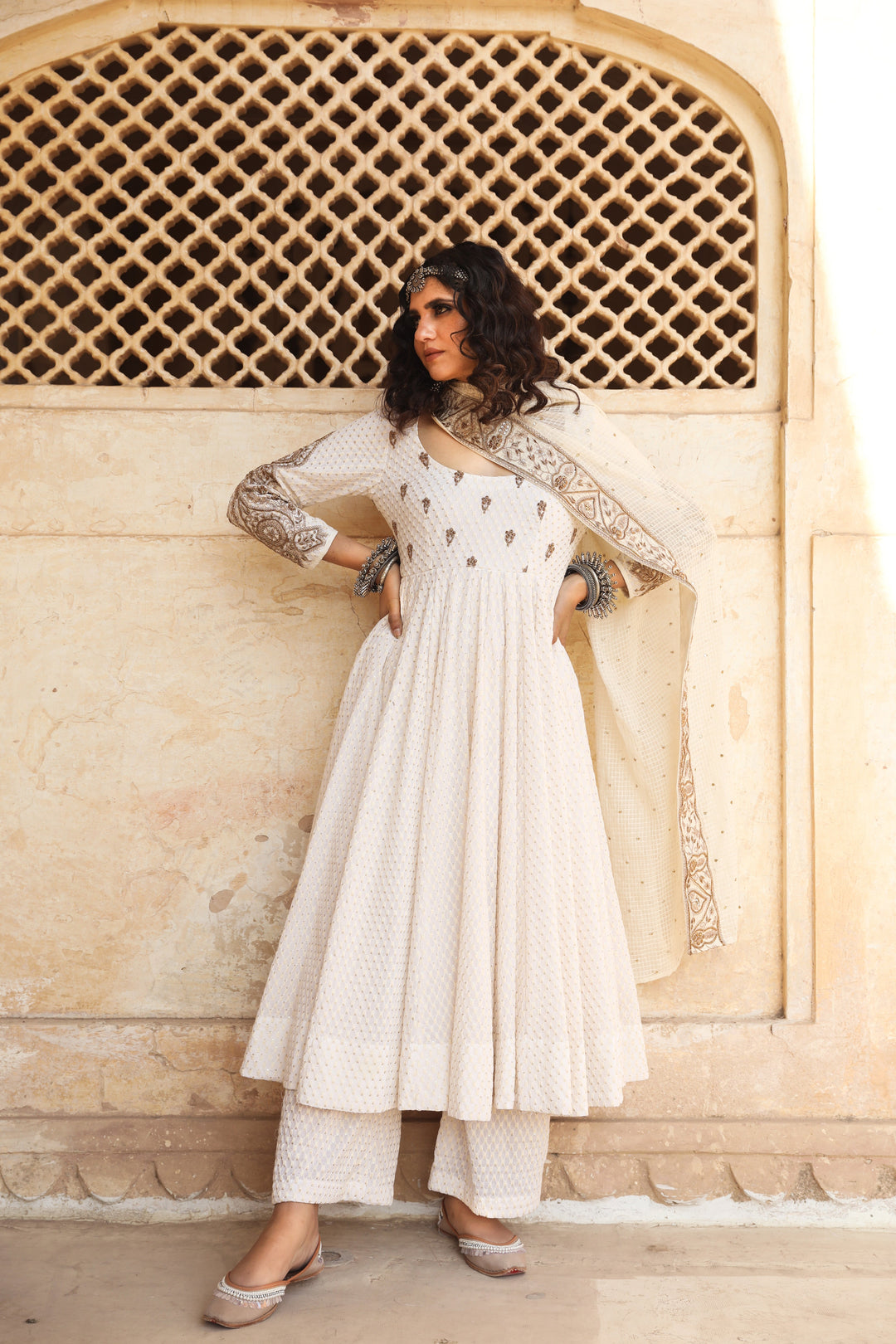 ZOHRA WHITE ANARKALI SET Gulabo Jaipur