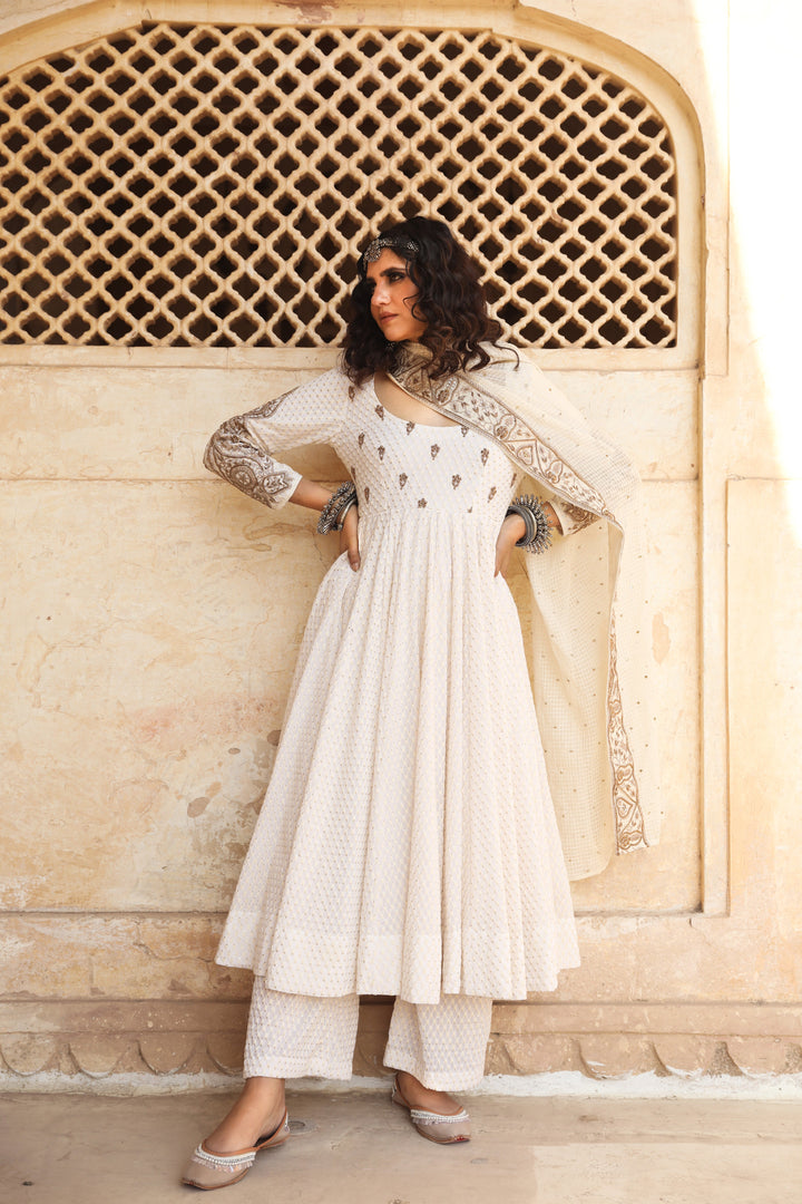 ZOHRA WHITE ANARKALI SET Gulabo Jaipur