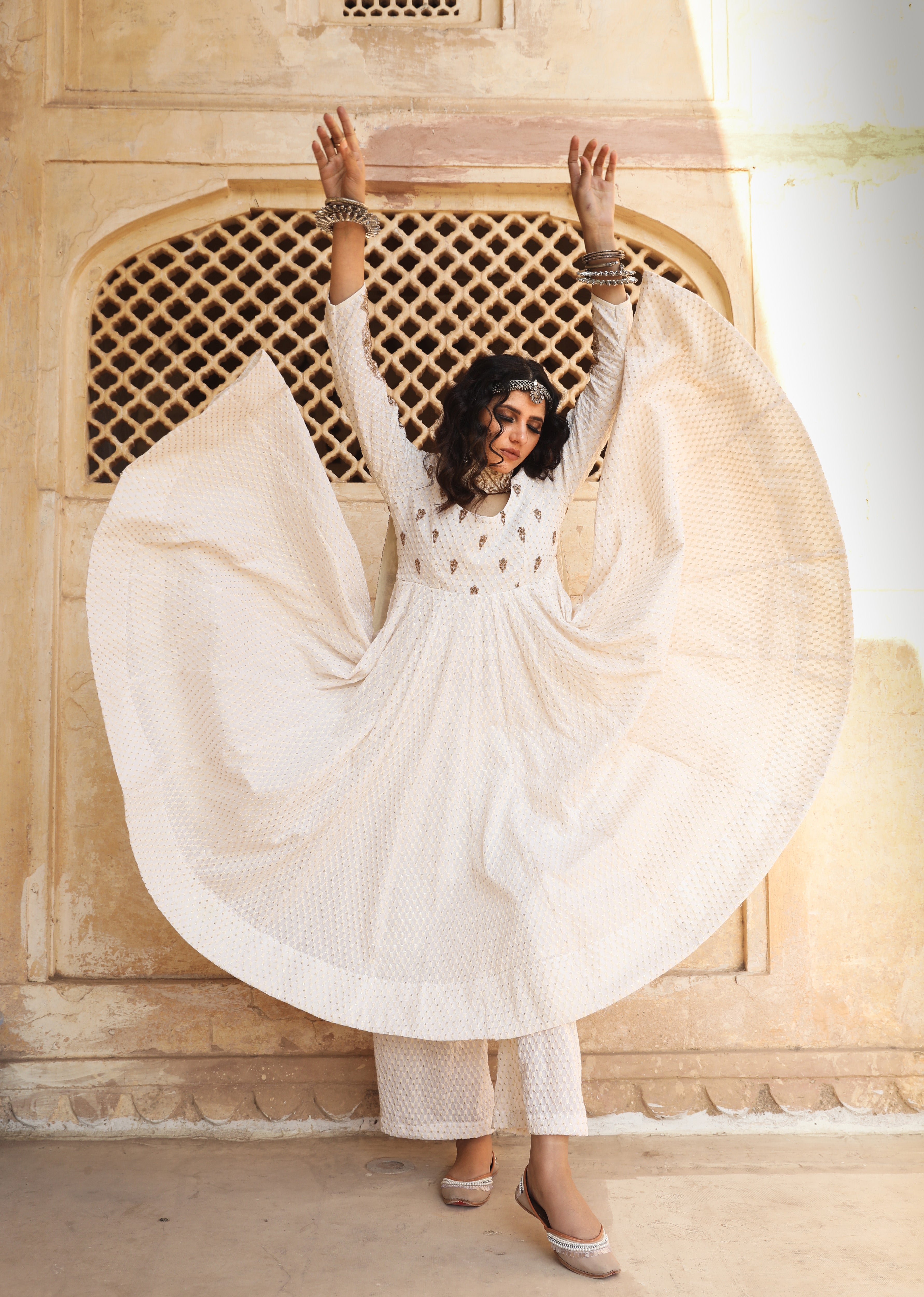 ZOHRA WHITE ANARKALI SET Gulabo Jaipur