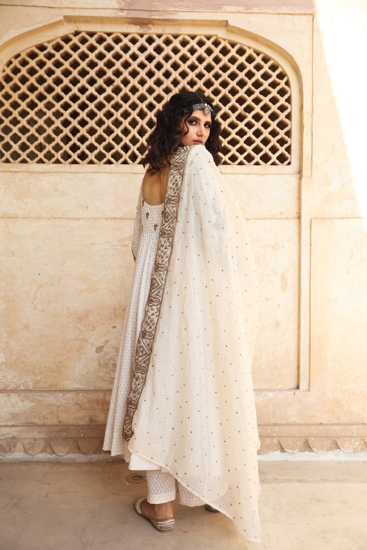 ZOHRA WHITE ANARKALI SET Gulabo Jaipur