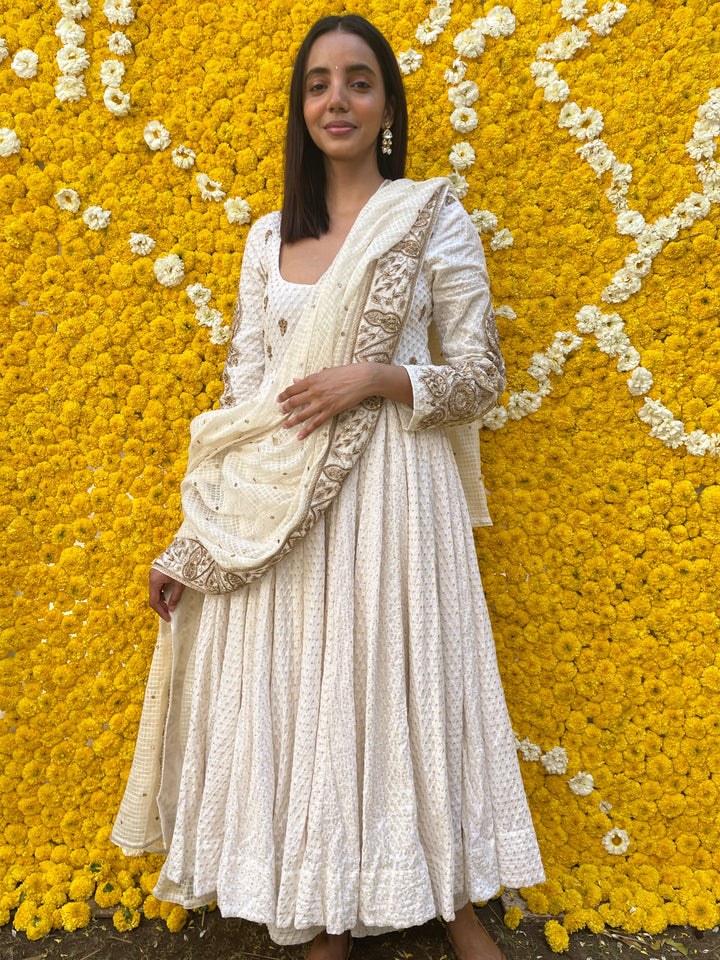 ZOHRA WHITE ANARKALI SET Gulabo Jaipur