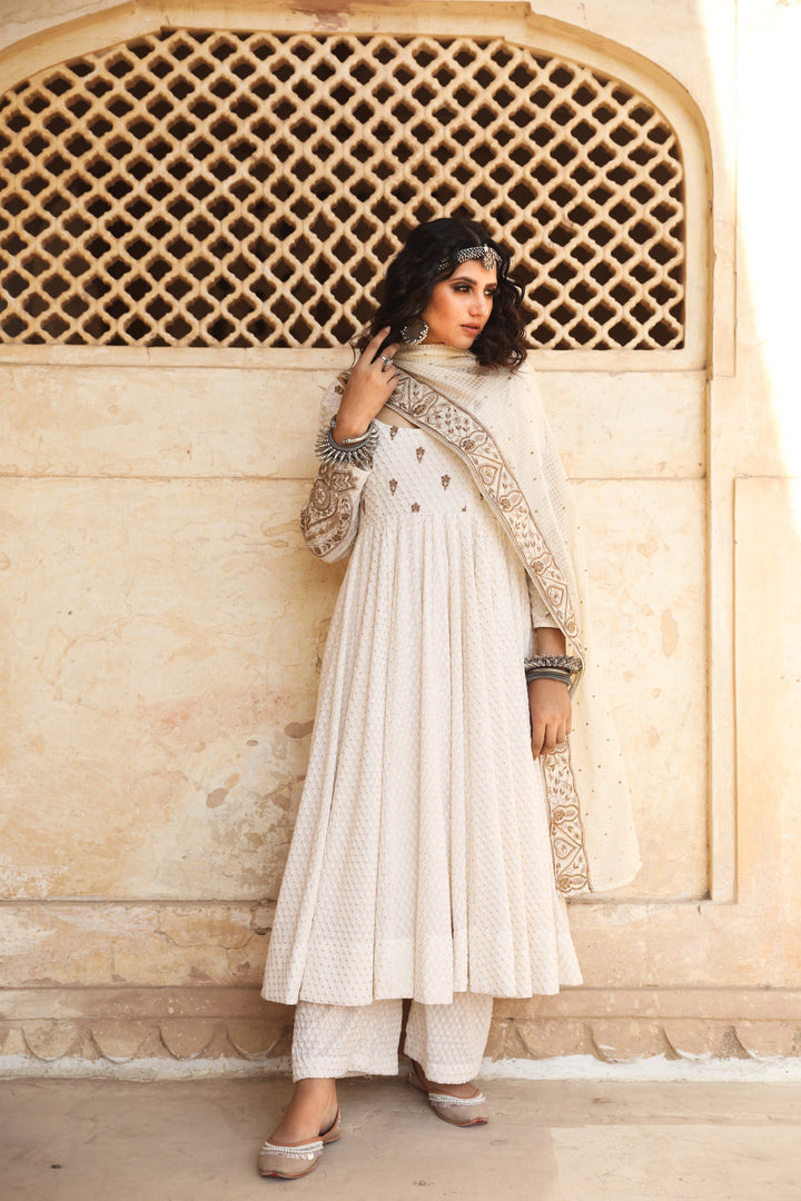 ZOHRA WHITE ANARKALI SET Gulabo Jaipur